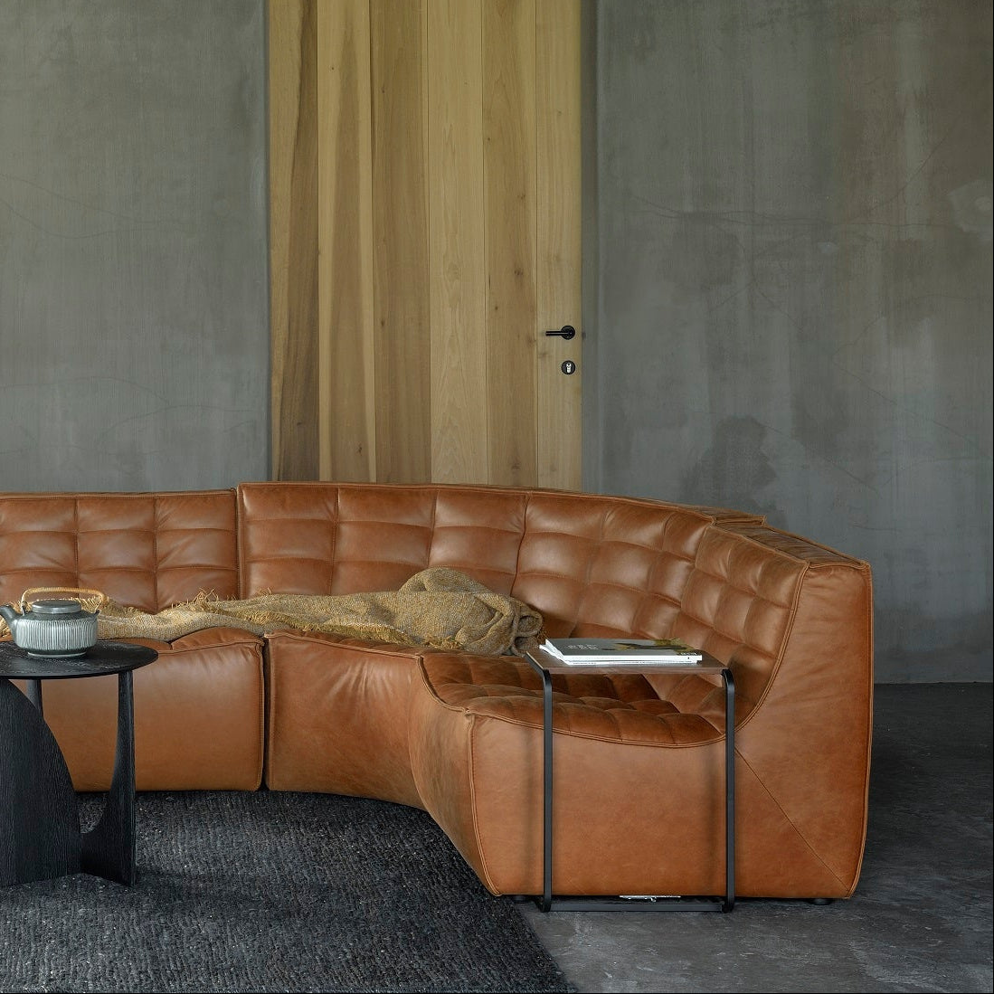 Modern Modular 90° Round Corner Leather Sofa