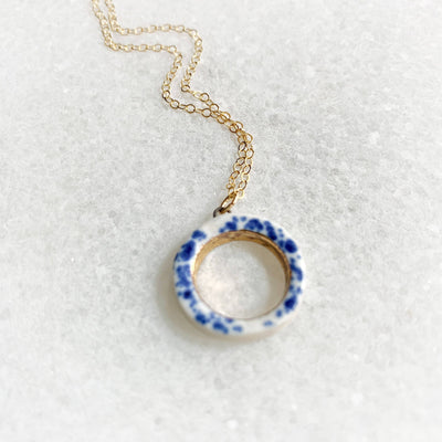 Necklace - Open Circle - Blue Speckle + Gold