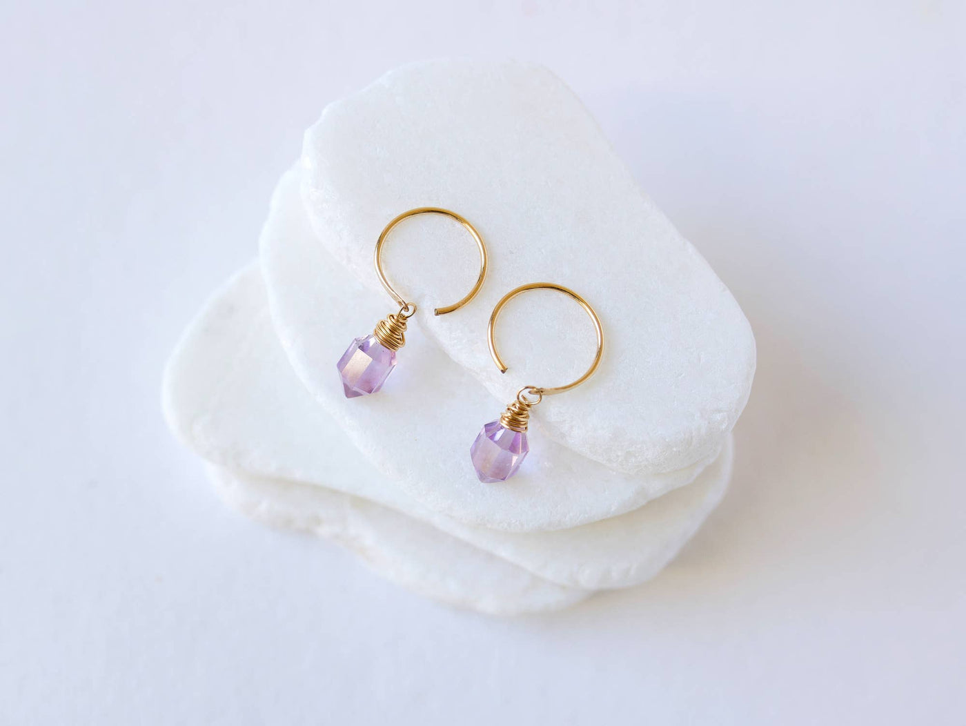 Pink Amethyst Dangle Hug Hoops