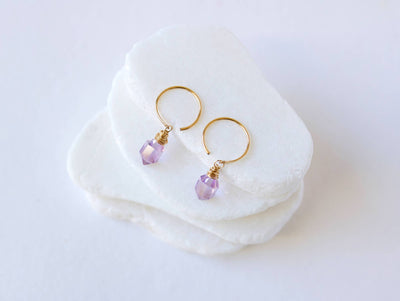 Pink Amethyst Dangle Hug Hoops