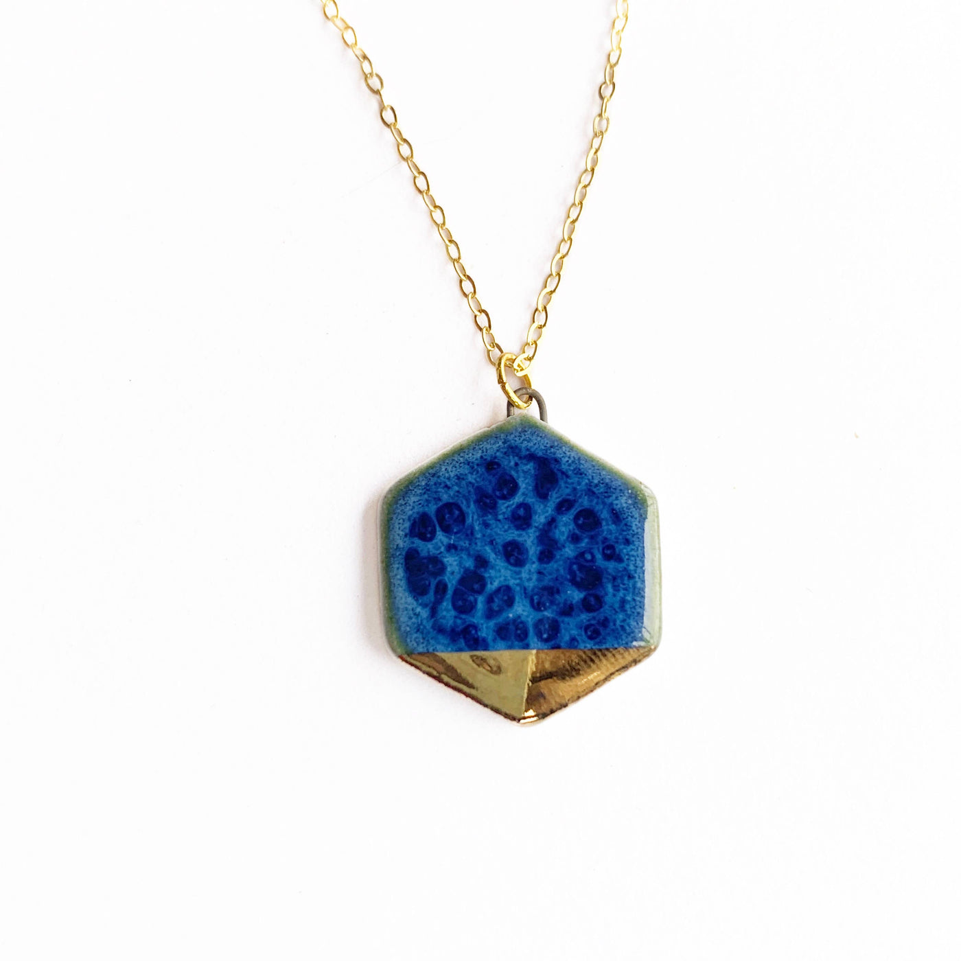 Necklace - Small Hexagon - Blue + Gold