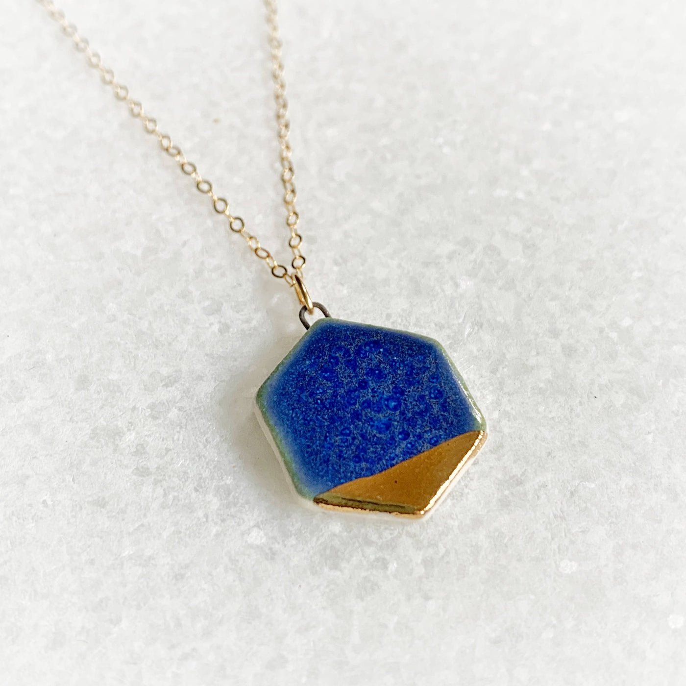 Necklace - Small Hexagon - Blue + Gold