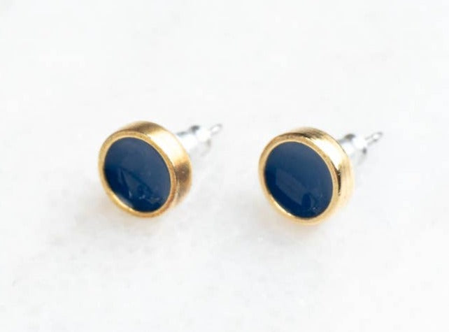 Itsy Vivid Post Earrings: Navy / Antique Gold