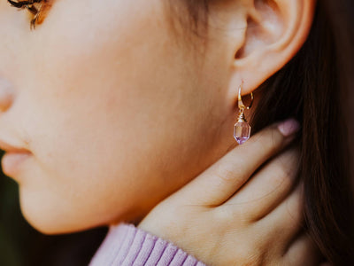 Pink Amethyst Dangle Hug Hoops