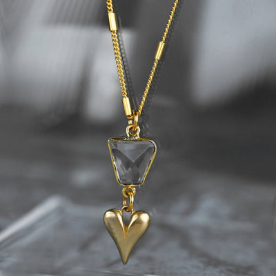 Brass Sculptured Heart w/ Crystal Quartz Necklace