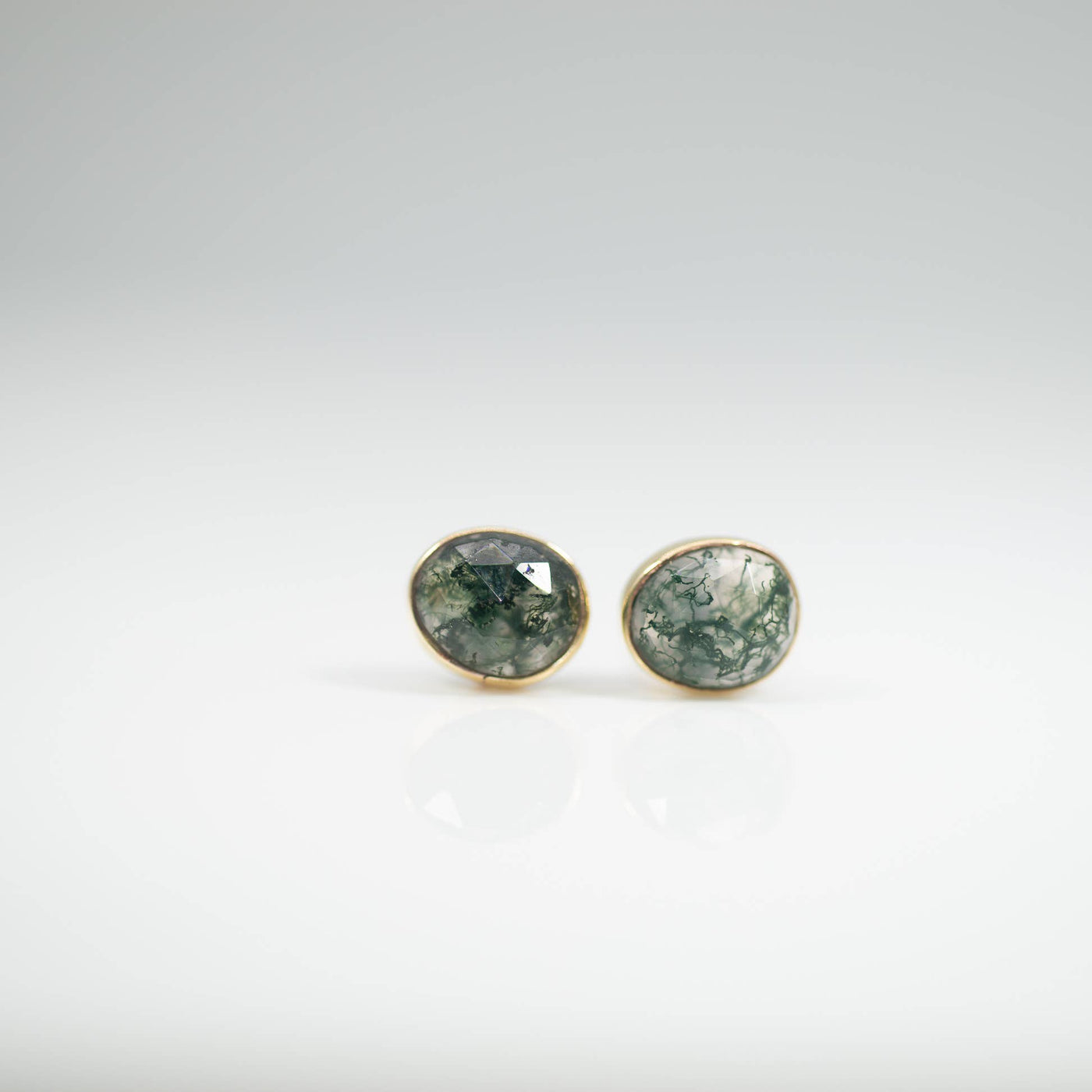 Moss Agate rose cut studs