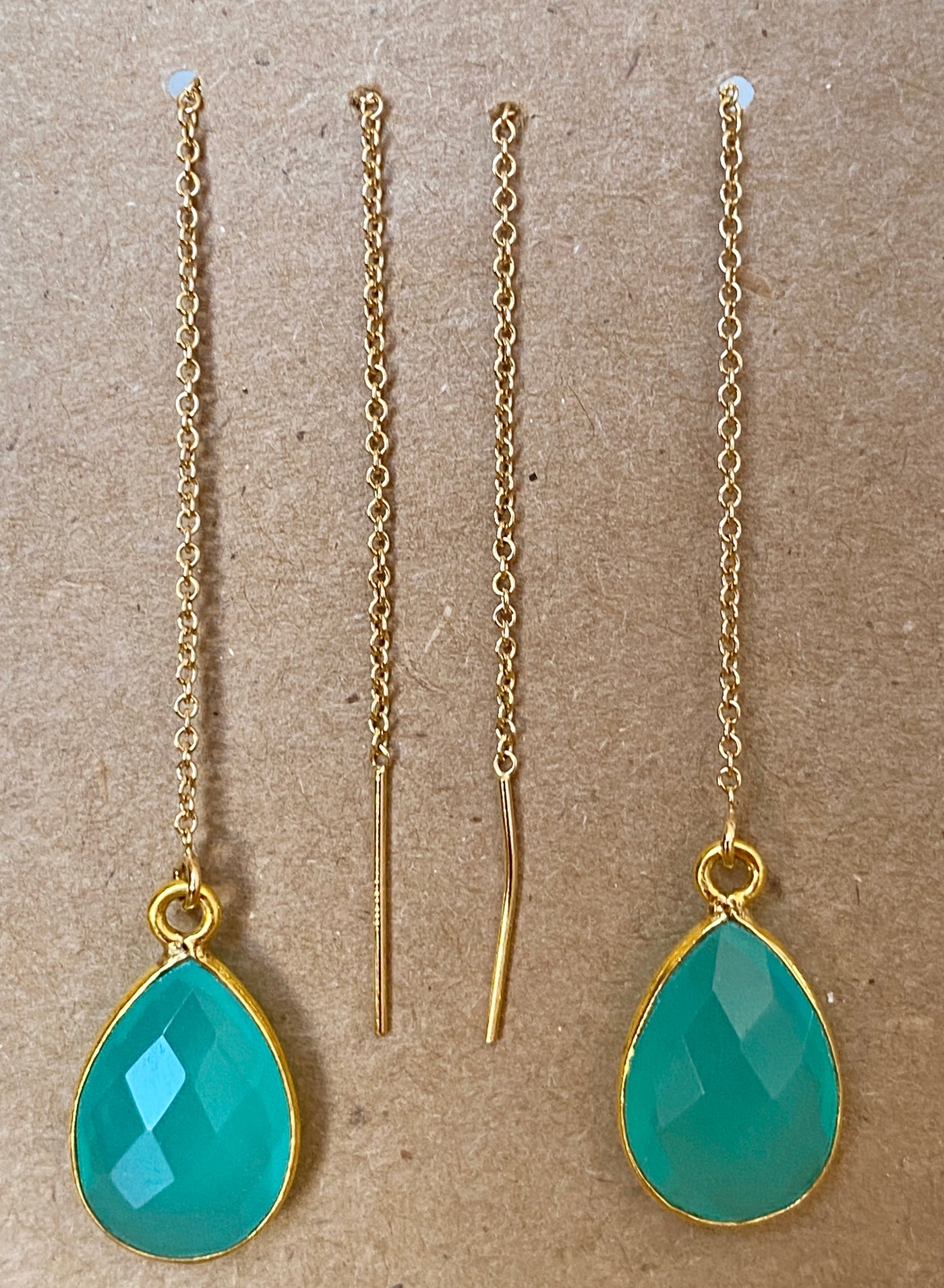 Aqua Gold Chalcedony Threader Earrings