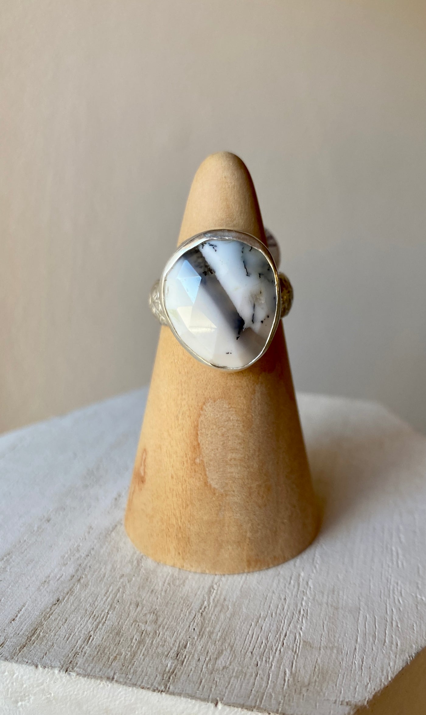 Faceted Dendritic Opal Ring Size 5.5