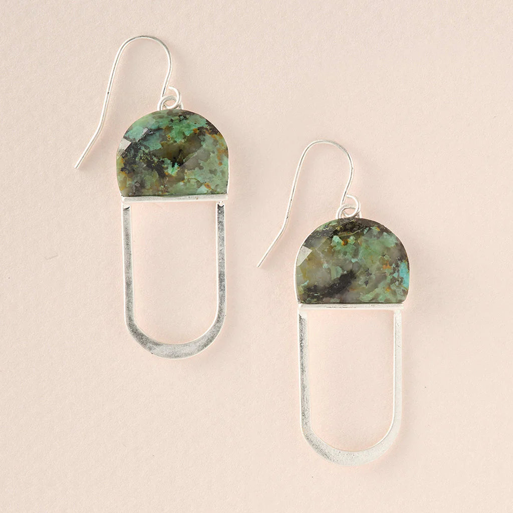 Stone Chandelier Earrings: African Turquoise & Silver
