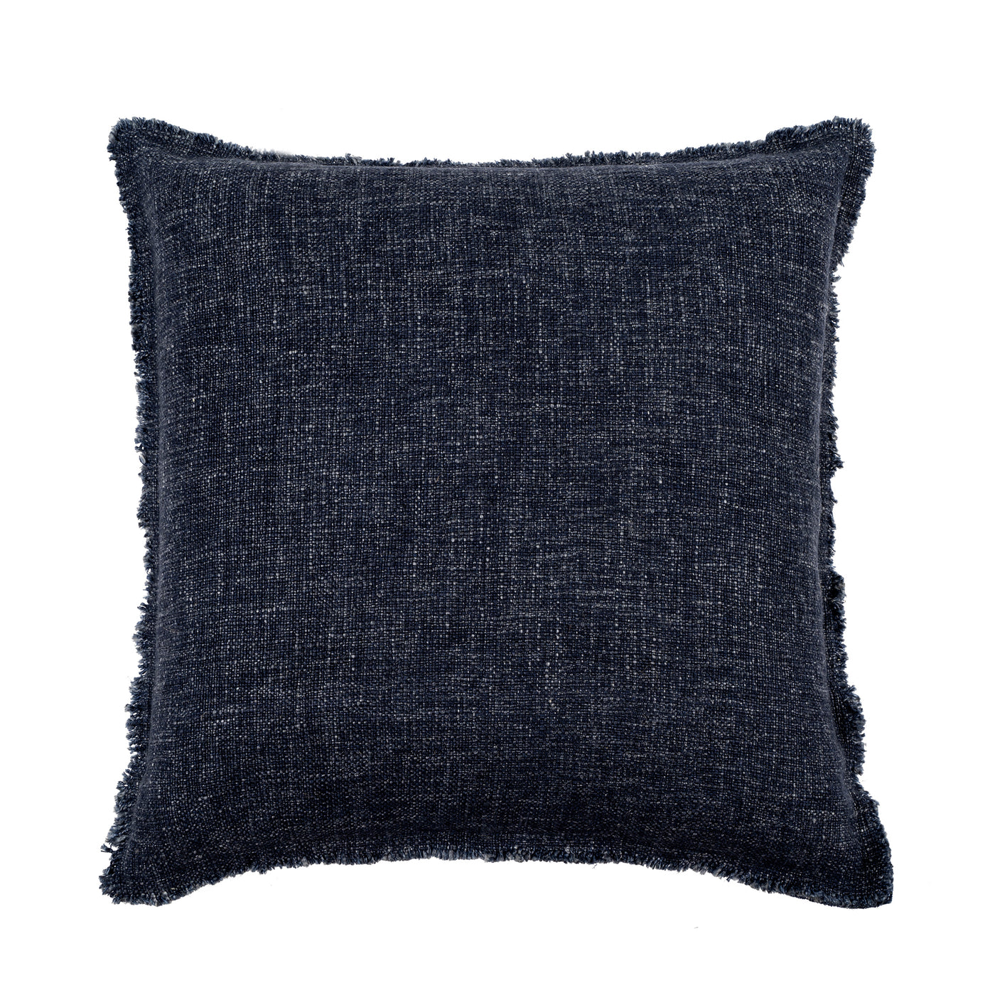 Frayed Edge Linen Pillow - Navy Blue
