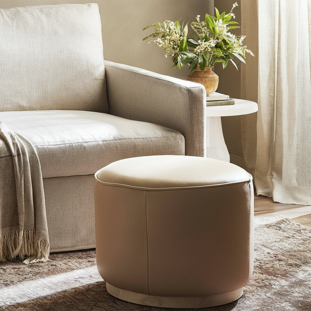 Scarborough Small Ottoman | Burlap