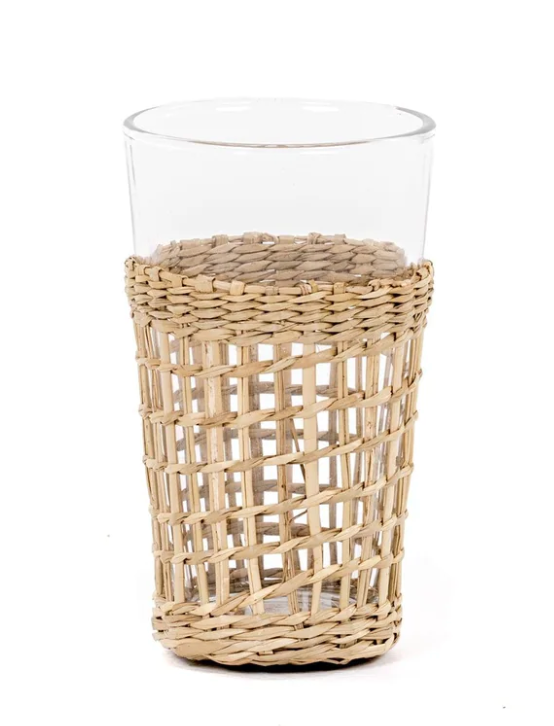 DRINKING GLASS WITH WOVEN SEAGRASS SLEEVE