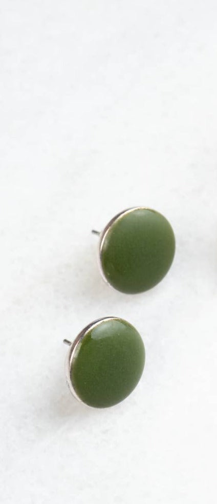 Everyday Neutral Post Earrings: Antique Silver / Olive