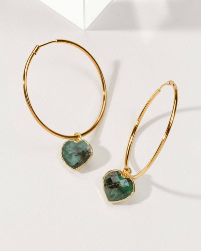 Conversation Heart Hoop Earrings - Emerald