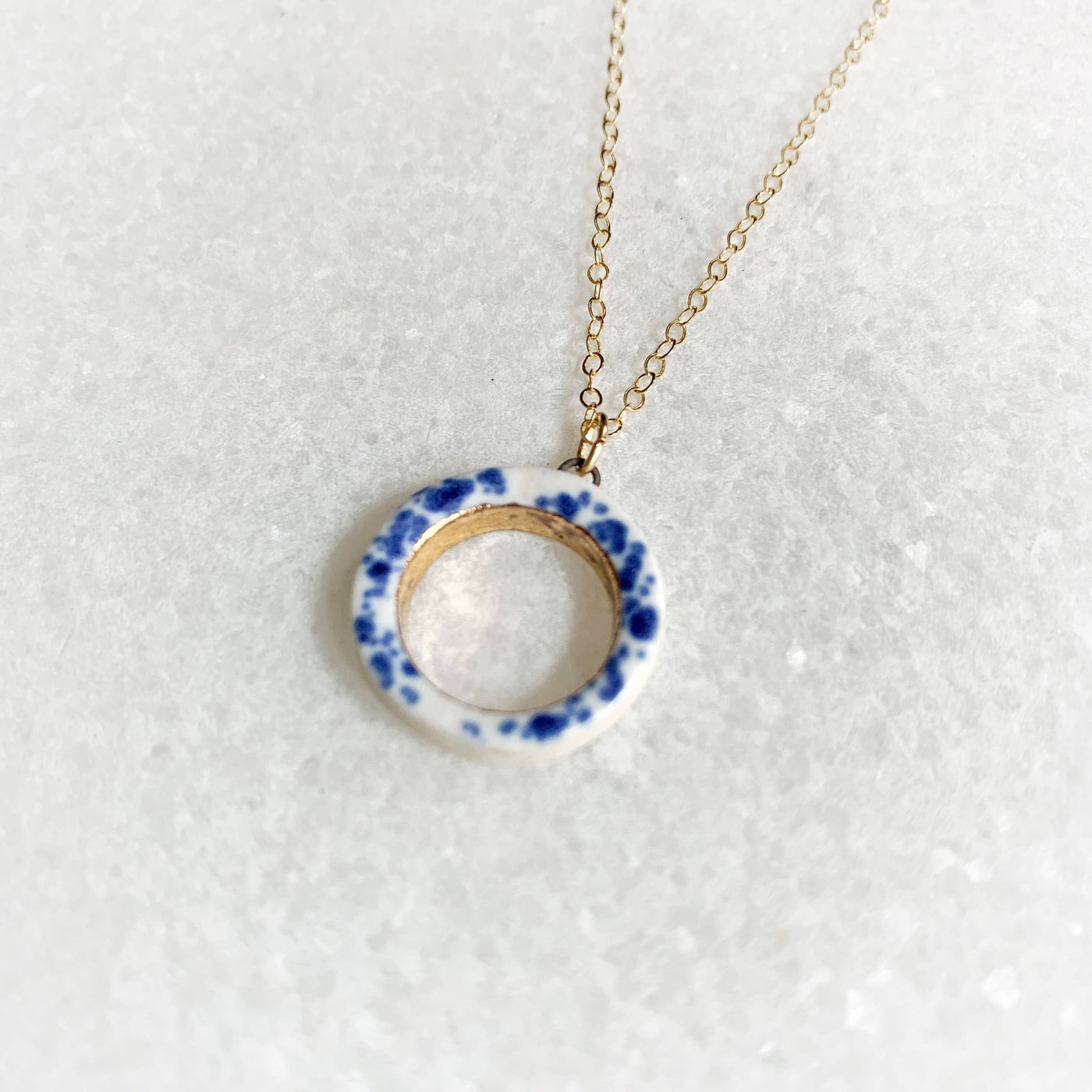 Necklace - Open Circle - Blue Speckle + Gold