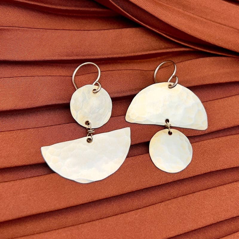 Small Opposite Half Moon Earrings: Gold Half Moon Gold Circle