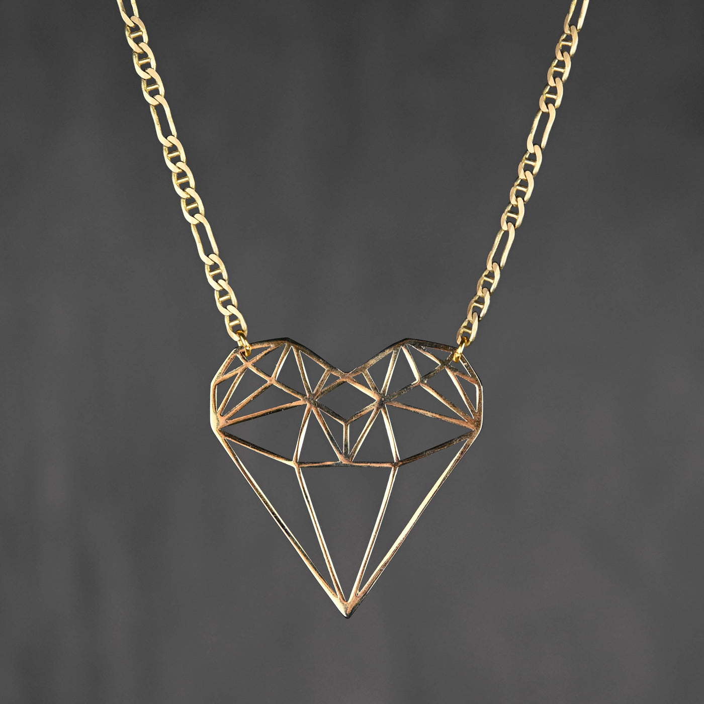 Bold Geometric Heart on Figaro Chain Necklace