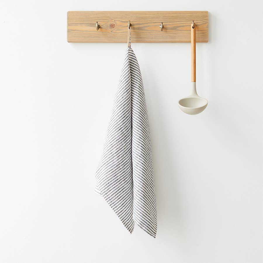 Linen Kitchen Towel: Thin Black Stripe