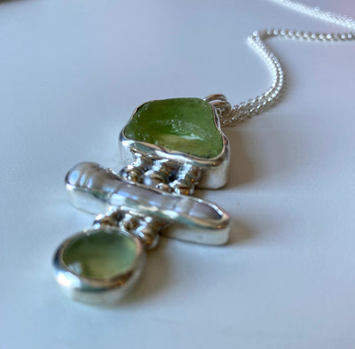 Maine sea glass, pearl, and phrenite necklace